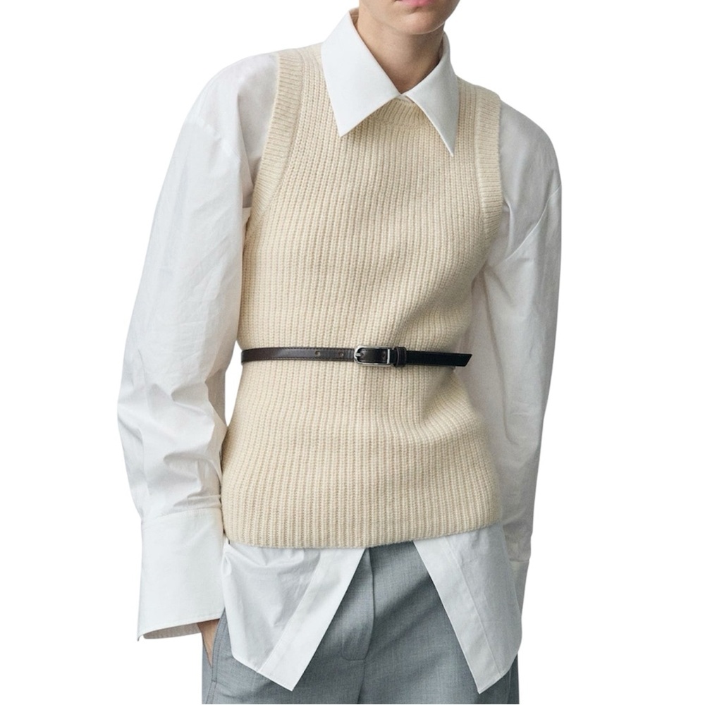 MANGO Tappeito Cotton & Wool Sweater Vest in Light Beige Size Small NWT - Picture 2 of 8